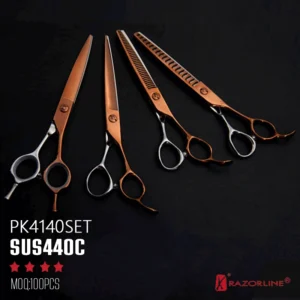 Razorline PK4140SET premium rose gold coated dog grooming scissors kit made of Japanese SUS440C steel.